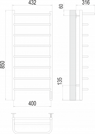 Полка П8 400х850 Электро (quick touch) Полотенцесушитель  TERMINUS Великий Новгород - фото 3